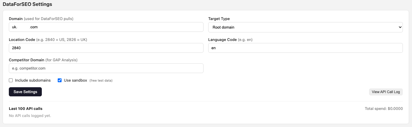 kWINtel project configuration panel showing domain settings